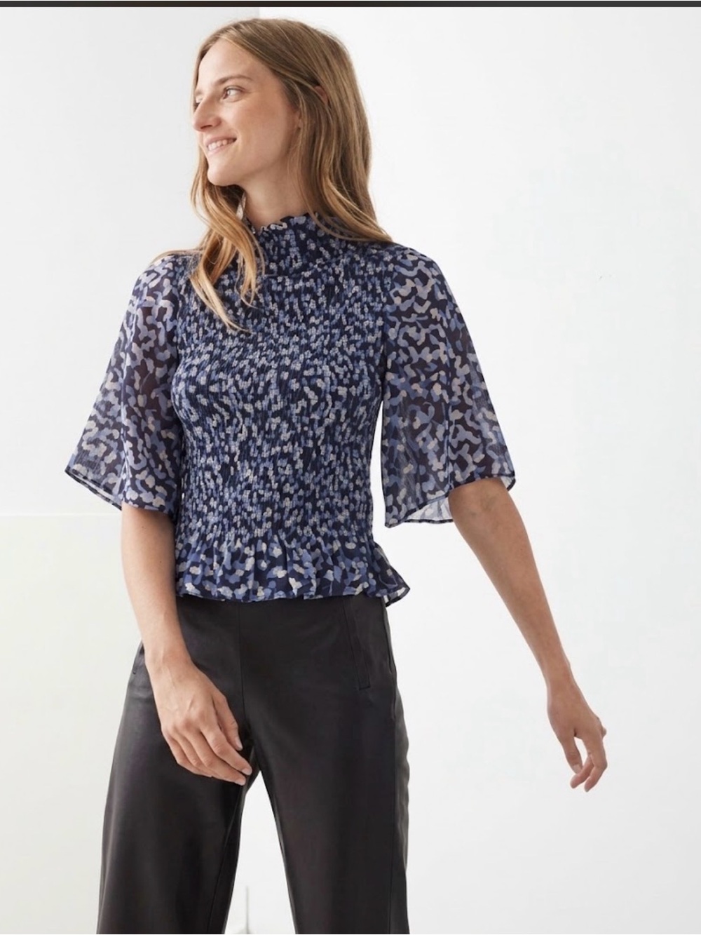Stockholm Atelier & Other Stories Smocked Floaty Sleeve Floral Blouse , size 4
